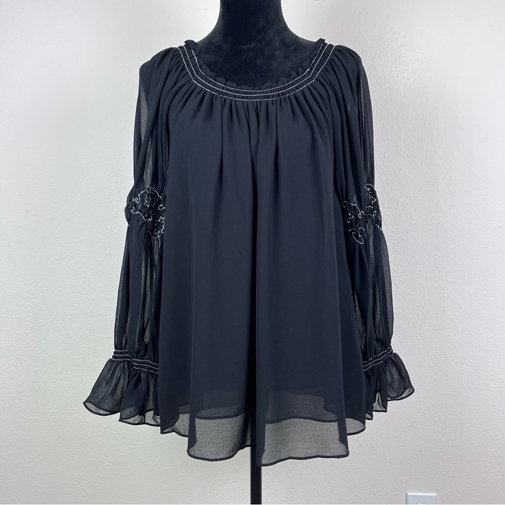 Max Studio Shirt Womens Medium Blouse Peasant Goth Whimsigoth Witchycore Black
